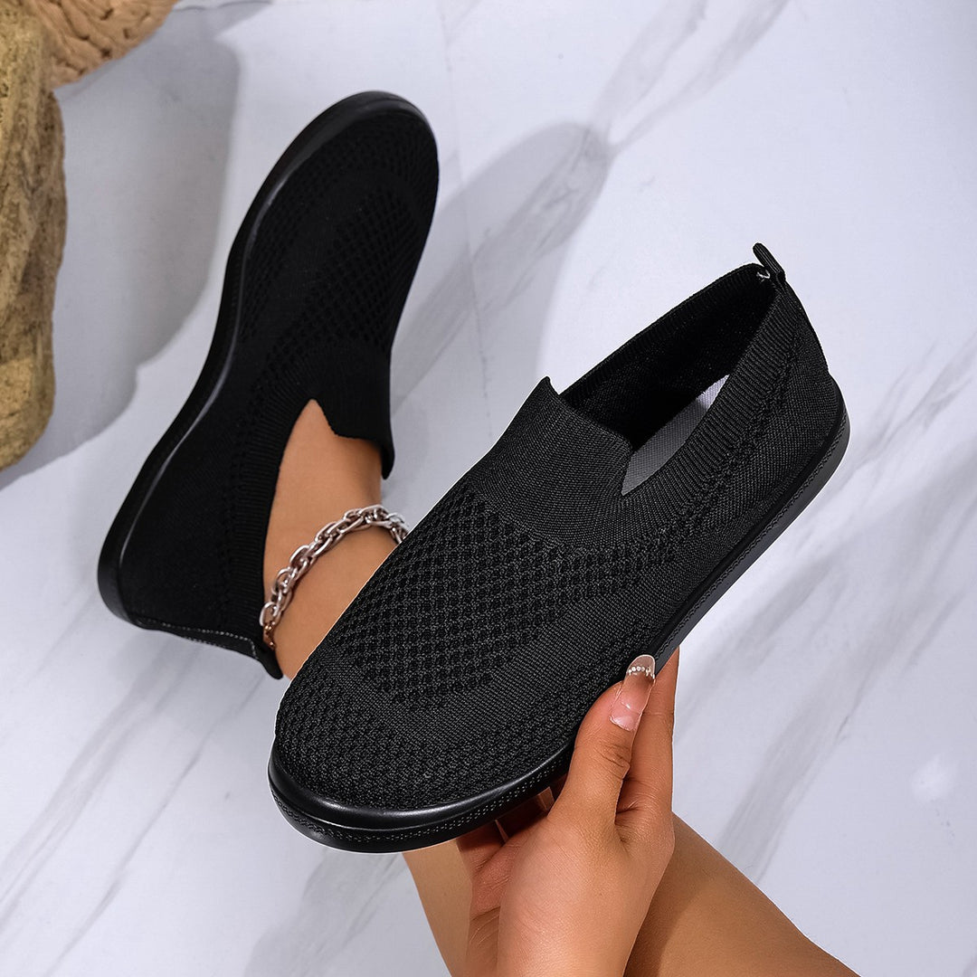 Damen Slip-On Sneakers mit atmungsaktivem Strickoberteil und flexiblem Sohlenprofil EB