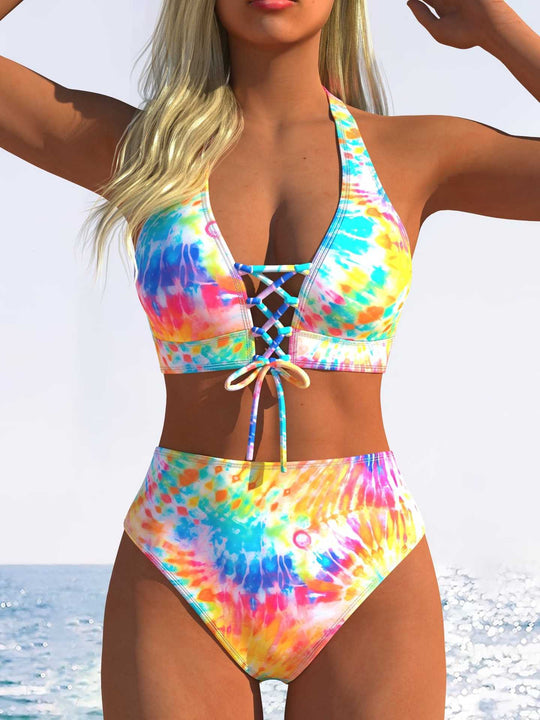 Damen Bikini-Set mit hoch tailliertem Schnitt und verspieltem Schnürdetail EB