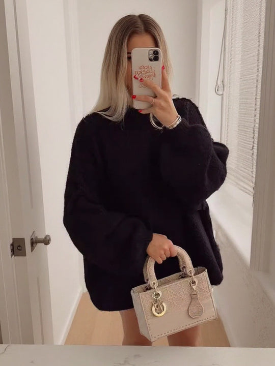 Damen lässiger Oversize Pullover mit hohen Ärmeln und unkonventionellem Schnitt EB