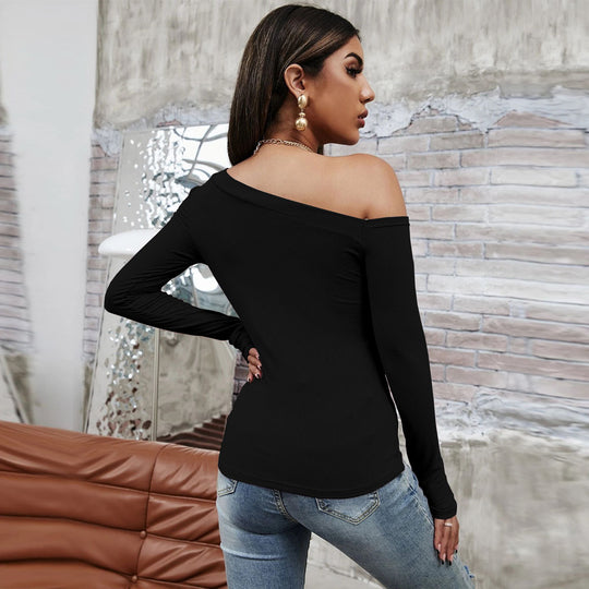 Damen asymmetrisches One-Shoulder Longsleeve-Top mit schlanker Sculpting-Passform und feiner Rippstruktur Eichborn Berlin