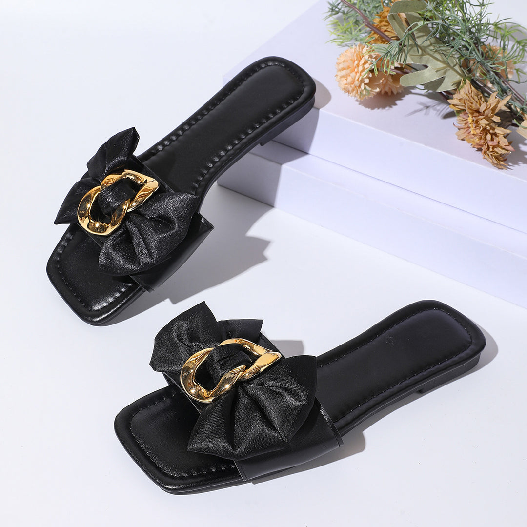 Damen Modische Slide-Sandalen mit glänzendem Schleifen-Detail EB