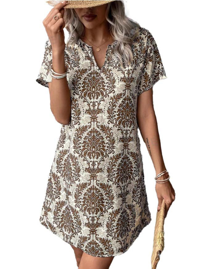 Damen Casual Kleid mit floralen Mustern und einem eleganten V-Ausschnitt EB