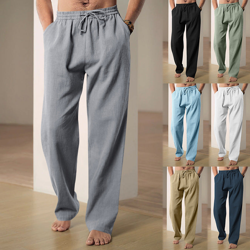 Herren nan leichte Relaxhose aus Leinenmix mit elastischem Tunnelzugbund und geradem Bein EB