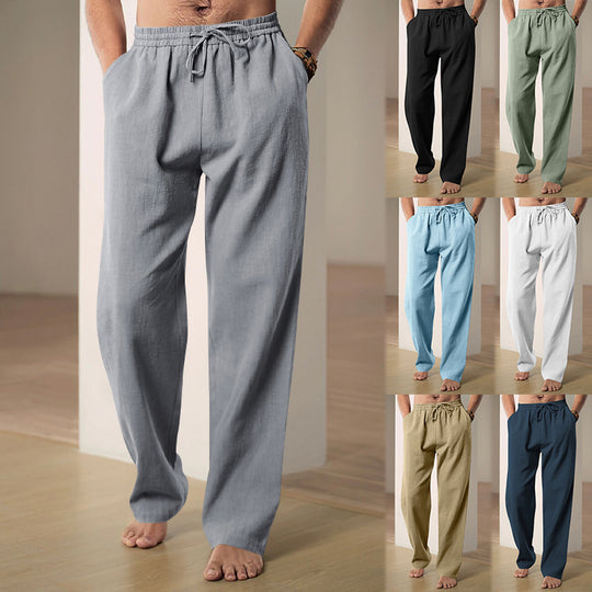 Herren nan leichte Relaxhose aus Leinenmix mit elastischem Tunnelzugbund und geradem Bein EB
