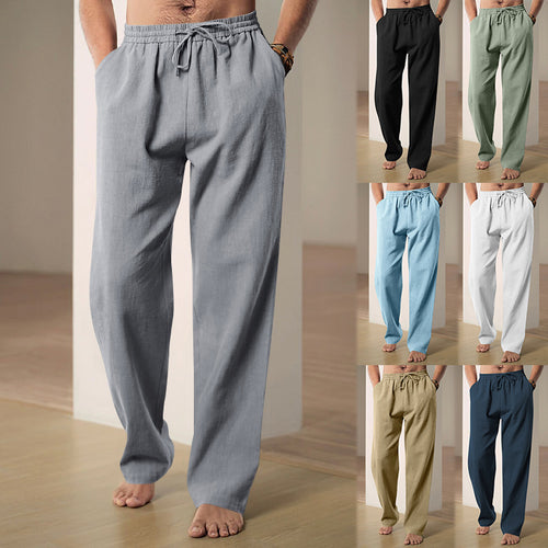 Herren nan leichte Relaxhose aus Leinenmix mit elastischem Tunnelzugbund und geradem Bein EB