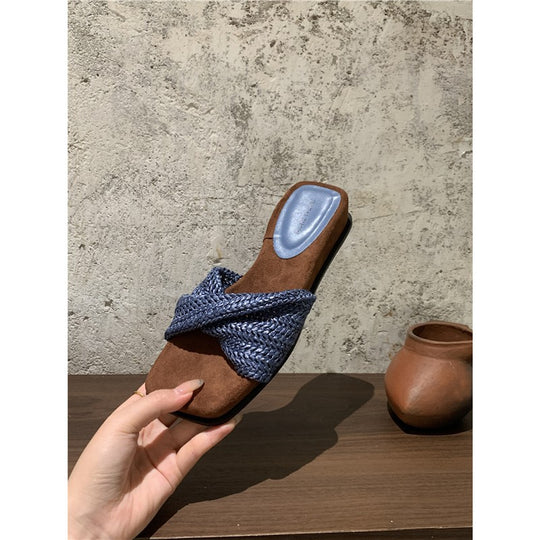 Damen entspannte Mules mit geflochtenem Riemendesign EB
