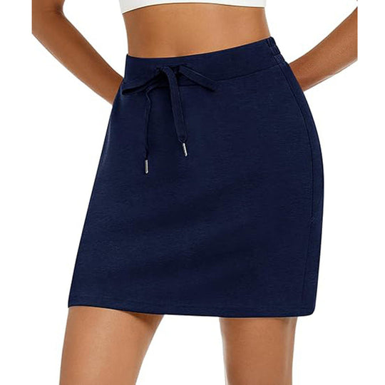 Damen Sportlicher Minirock mit Verstellbarem Kordelzug und Seitlichen Taschen EB