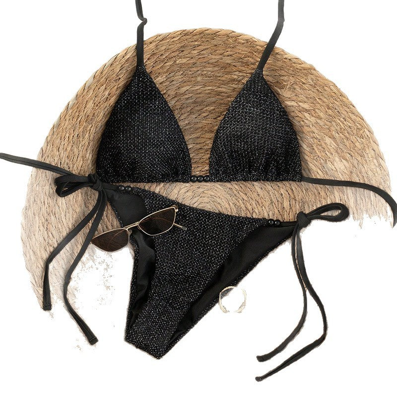 Damen Triangel-Bikini mit trendiger Netzstruktur und verstellbaren Bindebändern EB