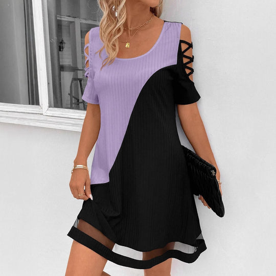 Damen modisches Freizeitkleid mit Cut-Out Ärmeln und asymmetrischem Design EB