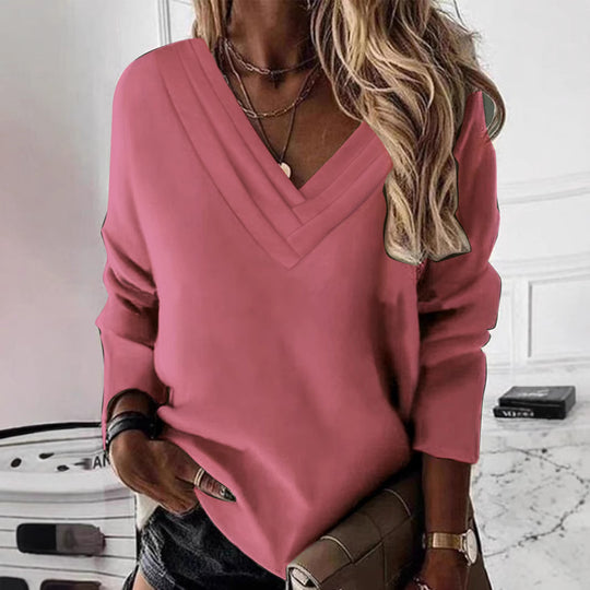 Damen Lässiges V-Ausschnitt Pullover mit eleganten Falten EB