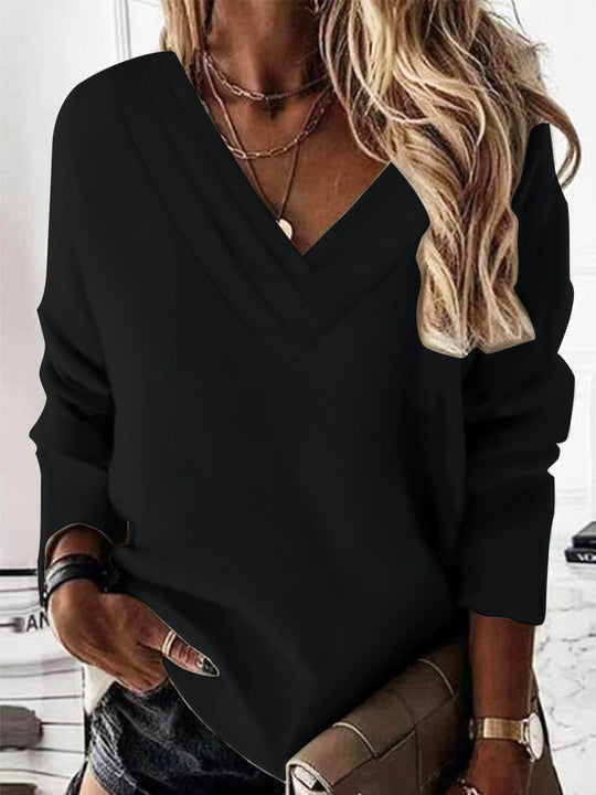 Damen Lässiges V-Ausschnitt Pullover mit eleganten Falten EB