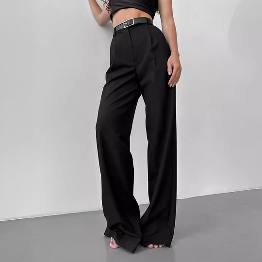 Damen Elegante High-Waist-Hose mit Bügelfalte und Bindegürtel EB
