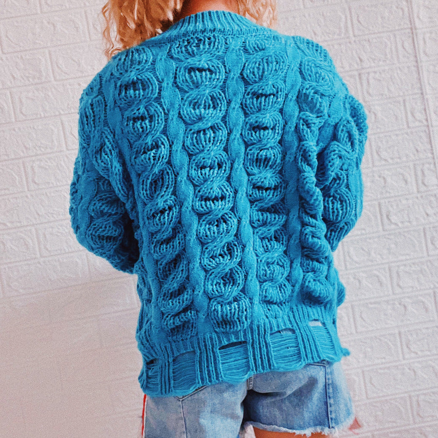 Damen Grobstrickpullover mit modernem Zopfmuster und luftiger Struktur EB