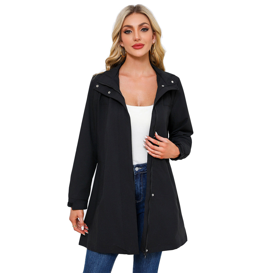 Damen funktionale Übergangsjacke mit verstellbarem Kapuzenkragen und praktischen Taschen EB