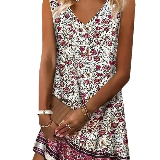 Damen Verspieltes Freizeitkleid mit V-Ausschnitt und floralem Design EB
