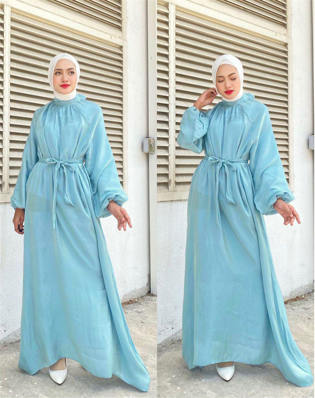 Damen Elegantes Langarmkleid mit Taillengürtel EB