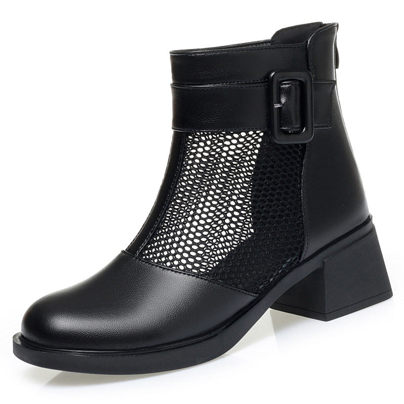 Damen Modische Ankle Boots mit luftiger Netzstruktur und eleganter Schnalle EB