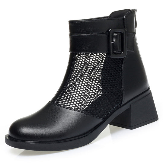 Damen Modische Ankle Boots mit luftiger Netzstruktur und eleganter Schnalle EB
