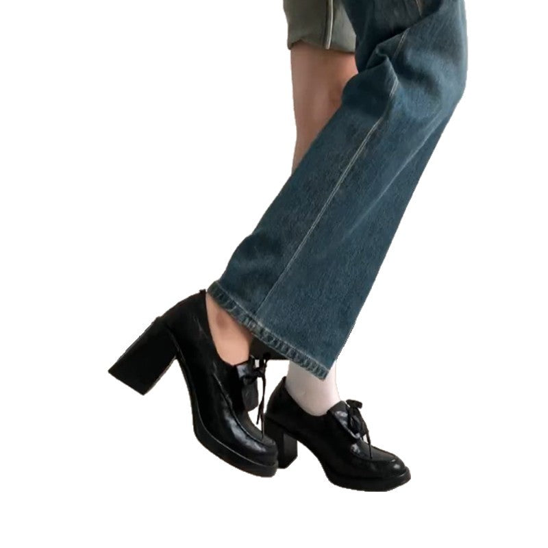 Damen elegante Schnürpumps mit hochwertiger Lederoberfläche und trendigem Blockabsatz EB