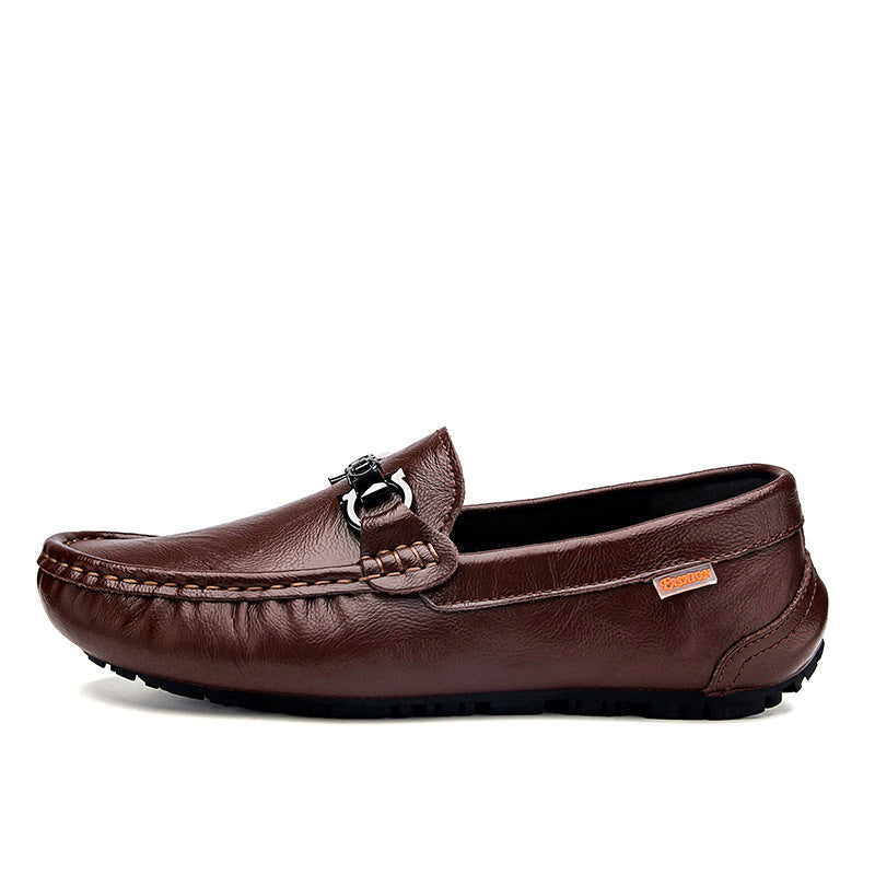 Herren eleganter Mokassin‑Loafer aus softem Kunstleder mit dekorativer Metallschnalle und profilierter Gummilaufsohle EB