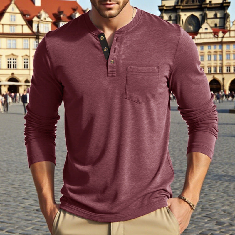 Herren Langarm-Henley-Shirt mit modischem Knopfdesign und praktischer Brusttasche EB