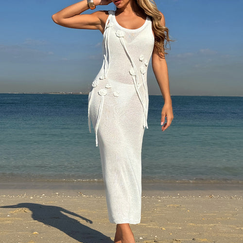 Damen trendiges Strickkleid mit floralem Dekor und raffiniertem Schnitt EB