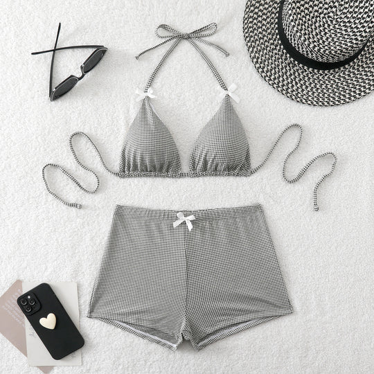 Damen Bikini-Set mit verstellbaren Trägern und floralem Hosenrock EB