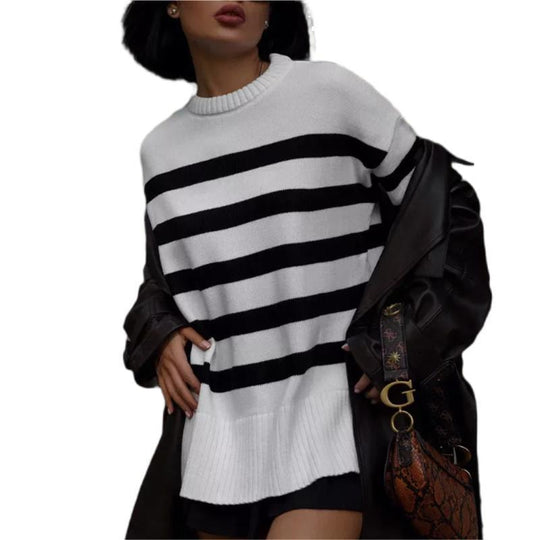 Damen Oversized Pullover mit Streifenmuster EB