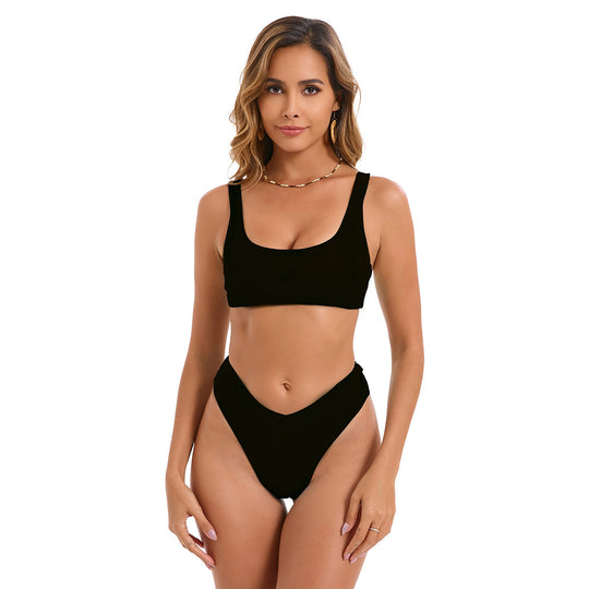 Damen Bikini-Set mit hoch geschnittenem Unterteil und sportlichem Oberteil EB