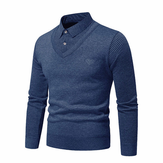 Herren Strickpullover mit V-Ausschnitt und modernem Rippenmuster EB