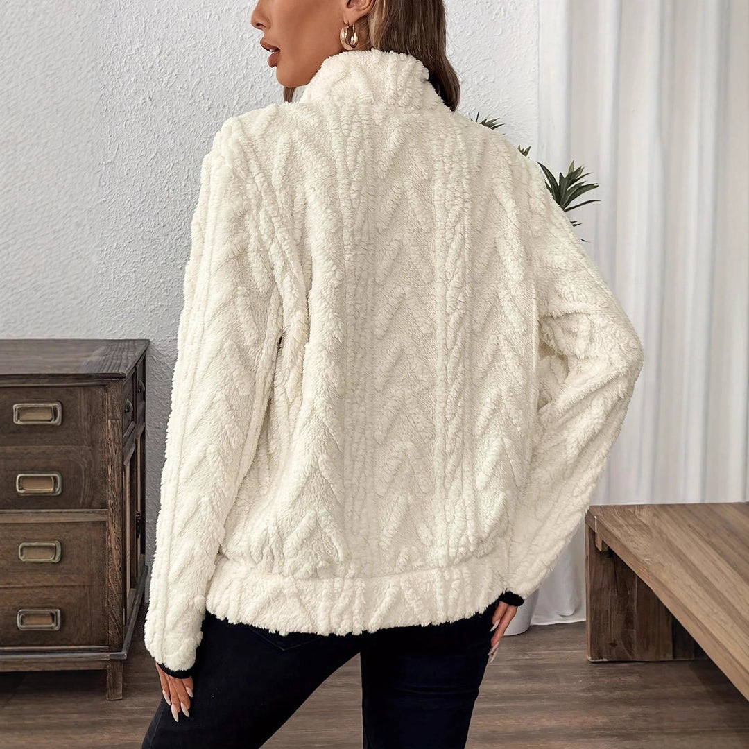 Damen modischer Fleece-Pullover mit halbem Reißverschluss und Taschen EB