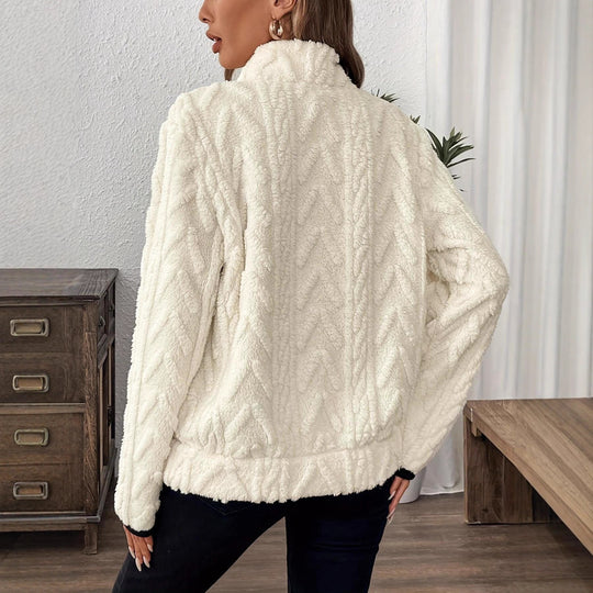 Damen modischer Fleece-Pullover mit halbem Reißverschluss und Taschen EB