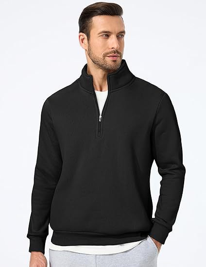 Herren nan halbzip Pullover aus schwerer Baumwollmischung mit hohem Stehkragen und gerippten Bündchen EB