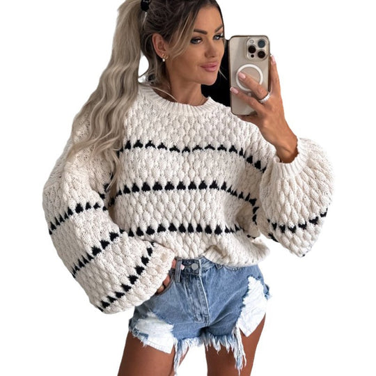 Damen Grobstrickpullover mit voluminösen Ärmeln und modernem Zopfdesign EB