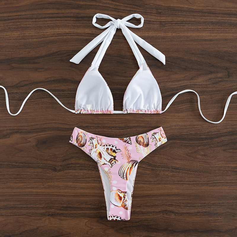Damen Triangel-Bikini mit trendigem Muschelmuster und raffinierten Trägern EB