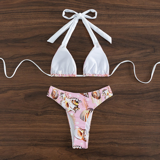 Damen Triangel-Bikini mit trendigem Muschelmuster und raffinierten Trägern EB