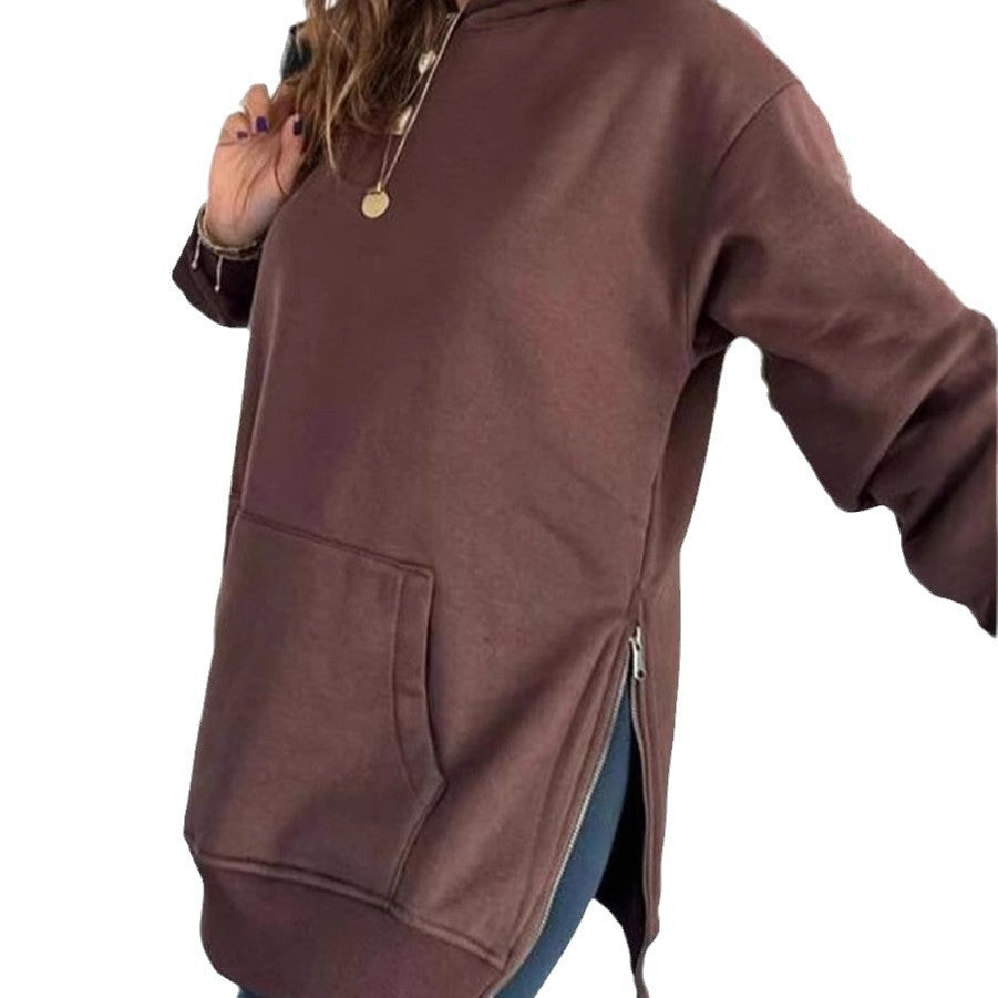 Damen Oversized Kapuzenpullover mit seitlichen Reißverschlüssen und universeller Passform EB