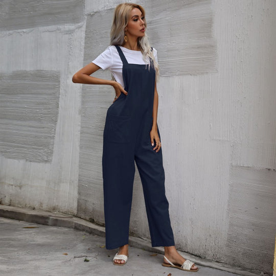 Damen Lässiger Jumpsuit mit praktischen Taschen und verstellbaren Trägern EB