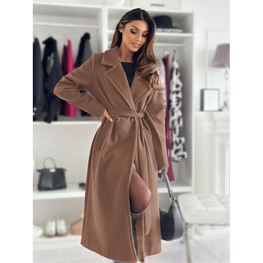 Damen eleganter taillierter Trenchcoat mit geschlossenem Kragen und Gürtel EB