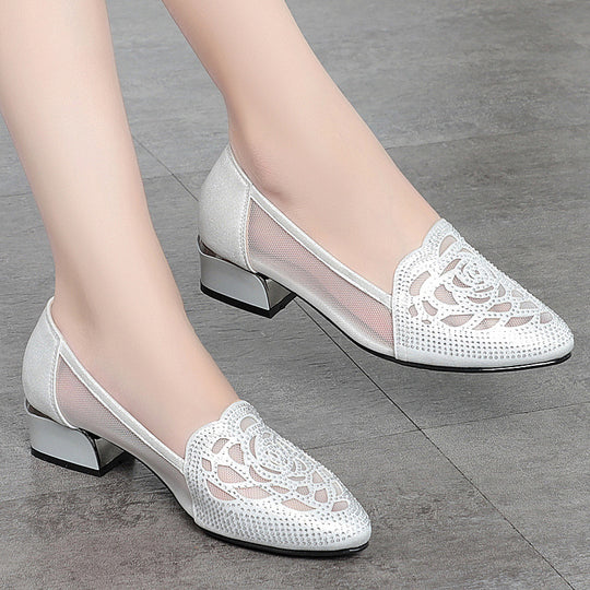 Damen Geschlossene Ballerinas mit floralem Spitzenmuster und rutschfester Sohle EB