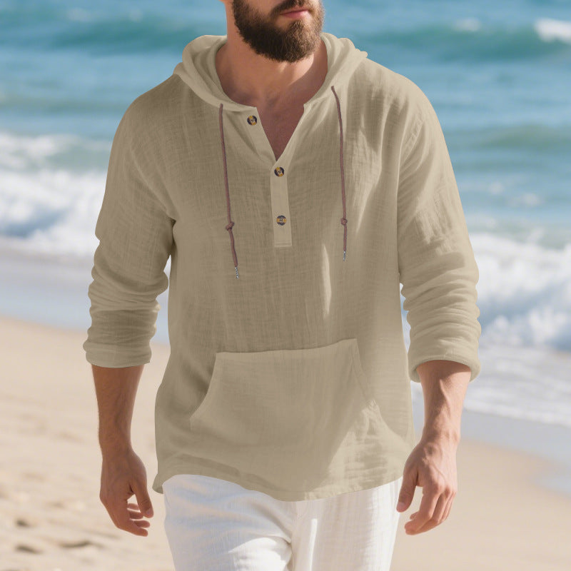 Herren lässiger Kapuzenpullover mit Knopfleiste und Kängurutasche EB