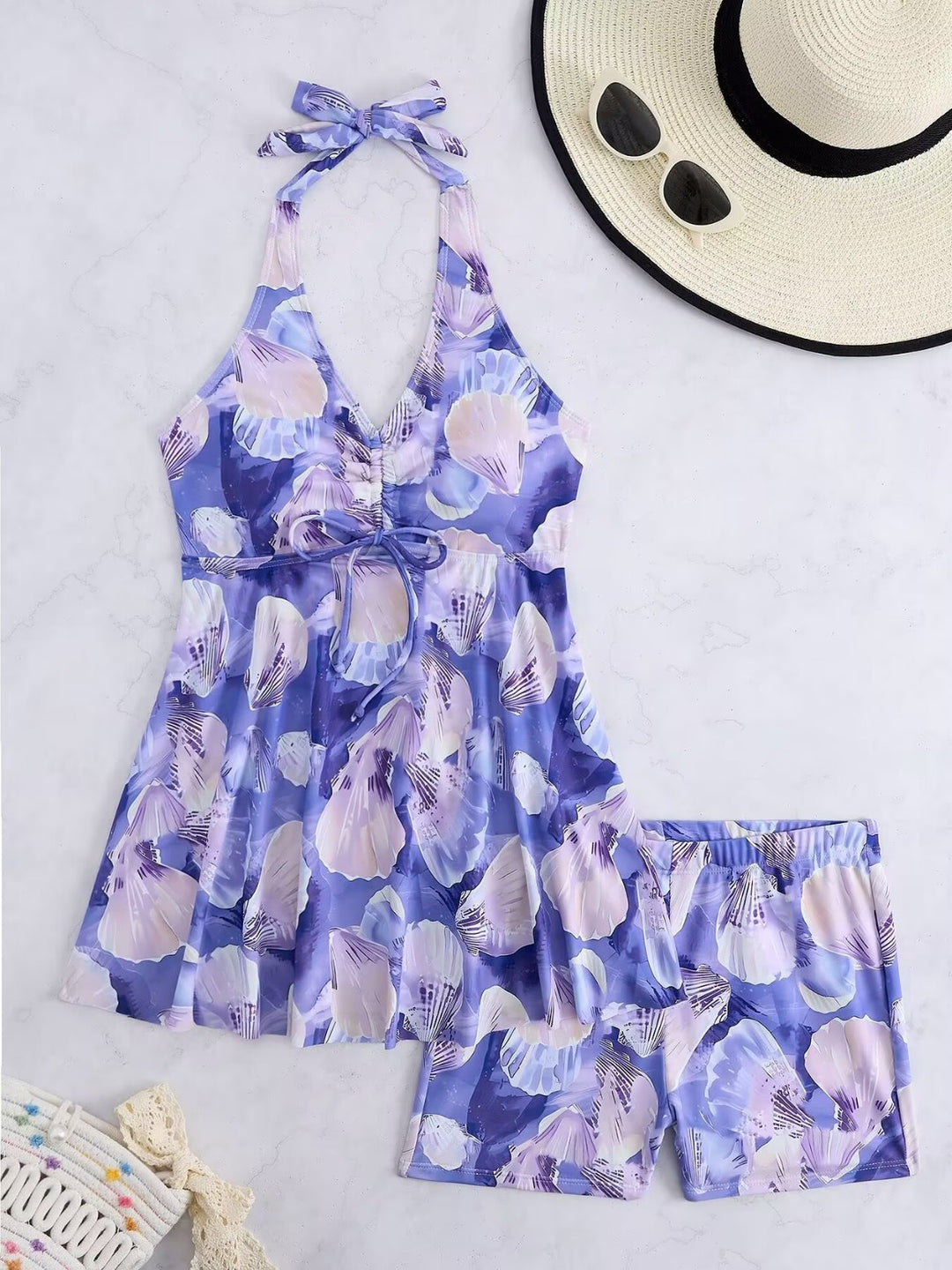 Damen Tankini-Set mit romantischem floralen Design und verstellbarem Oberteil EB