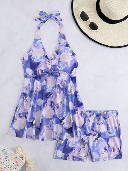 Damen Tankini-Set mit romantischem floralen Design und verstellbarem Oberteil EB