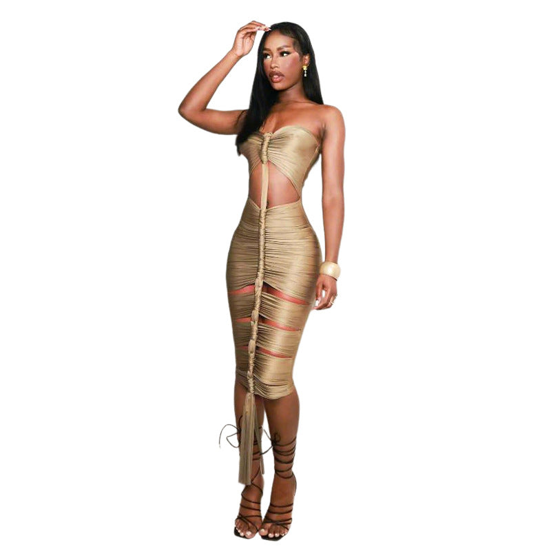 Damen Strapless Maxikleid mit raffinierten Cut-Out-Details und elegantem Raffungseffekt EB