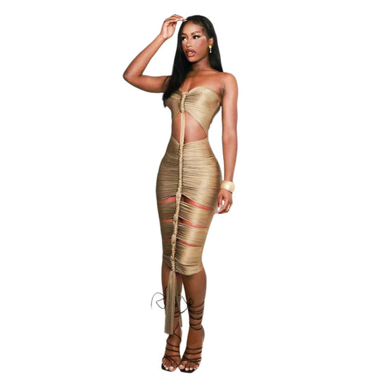 Damen Strapless Maxikleid mit raffinierten Cut-Out-Details und elegantem Raffungseffekt EB