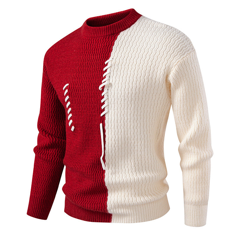 Herren nan zweigeteilter Strukturstrickpullover mit Zierband-Detail und Rundhalsausschnitt EB