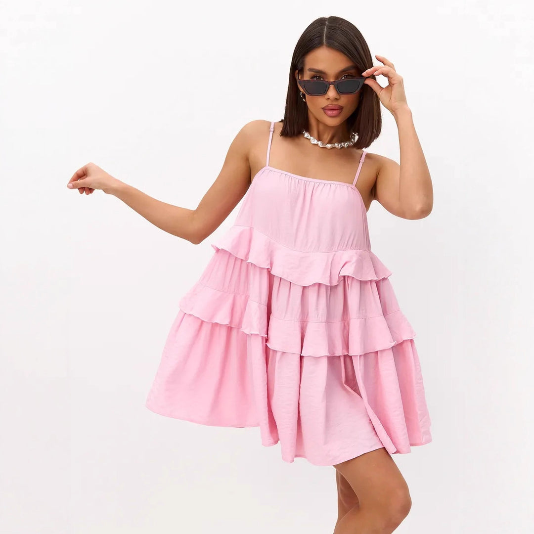 Damen Verspieltes Puffkleid aus leichtem Baumwollmaterial mit Rüschendetails EB