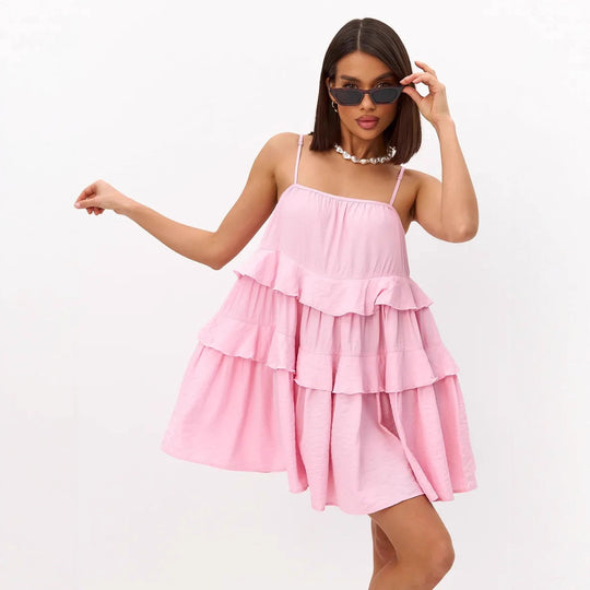 Damen Verspieltes Puffkleid aus leichtem Baumwollmaterial mit Rüschendetails EB