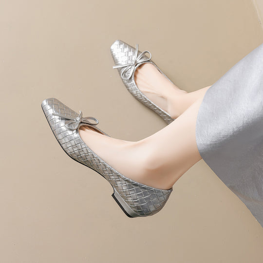 Damen Ballerinas mit hochwertigem geflochtenem Design und zartem Schleifendetail EB