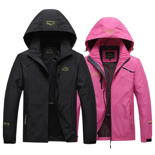 Herren atmungsaktive Softshell-Trekkingjacke mit verstaubarer Kapuze, Netzfutter und multifunktionalen Reißverschlusstaschen EB